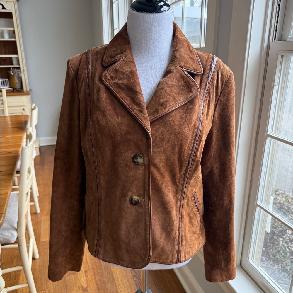 Anne Klein Suede Leather Jacket XL Brown Lined Versatile Chic Boho Chic Vintage